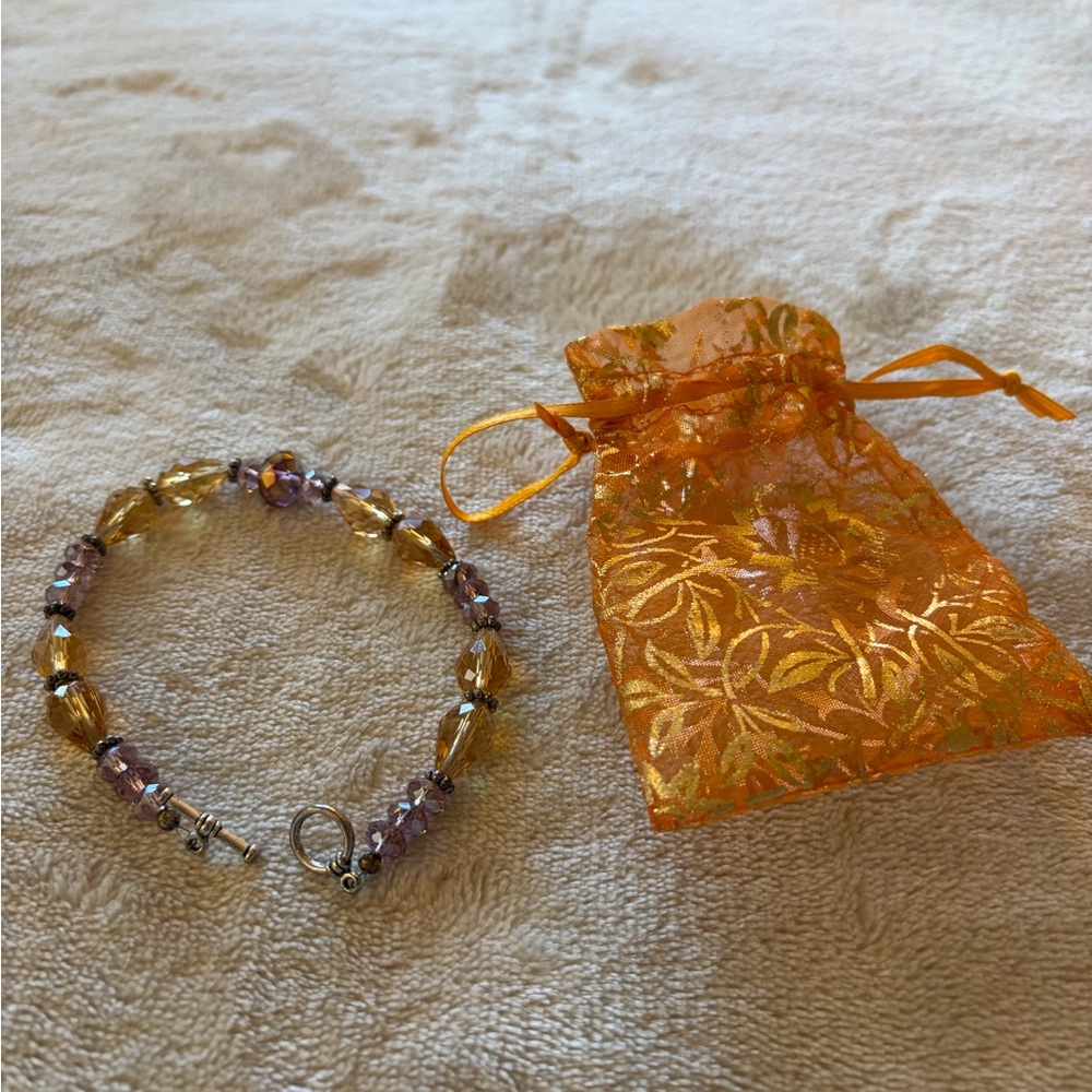 Elegant Purple and Gold Crystal Beaded Bracelet